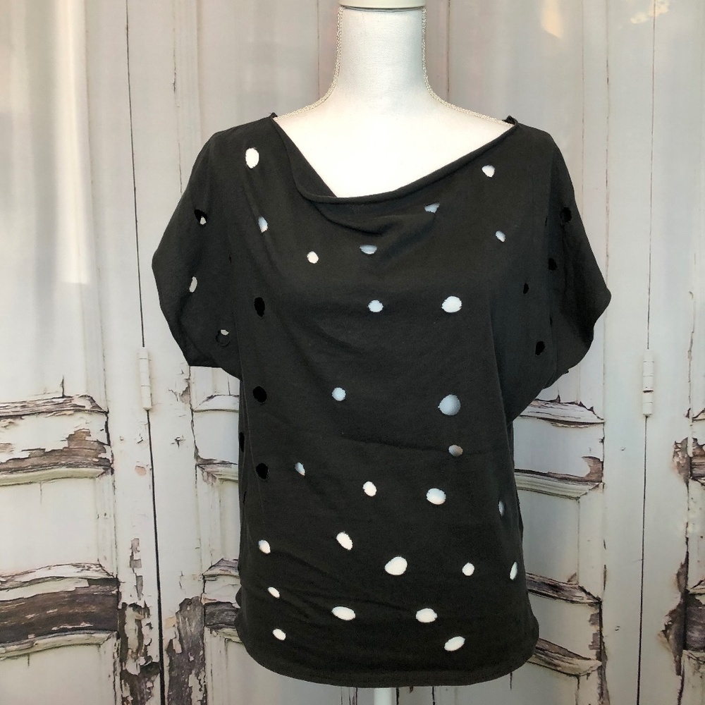 2 Short Sleeve Slouchy Cut Out Tees - Black & White - You get BOTH!